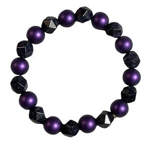 Purple metallic & blue goldstone stone beads sparkly stretchy bracelet